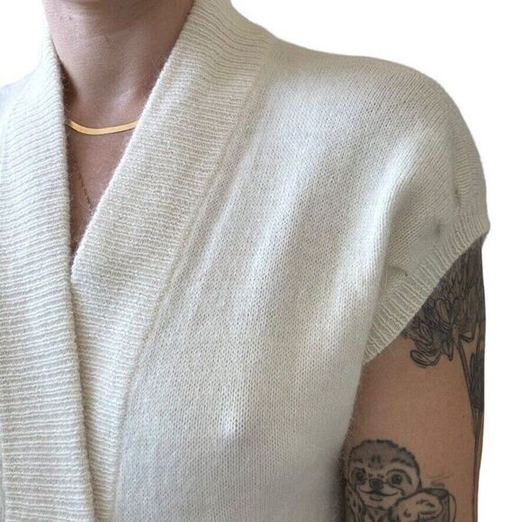 Ann Taylor Womens White Angora Blend Fluffy Fuzzy Short Sleeve Cardigan Sz S - Picture 6 of 8